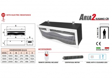 Perdea de aer cald Aria2 Elegance CR Built-in cu motor-ventilator centrifugal
